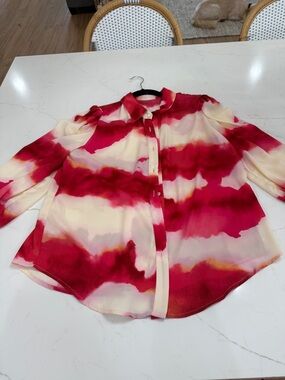Amazon Red & Cream Tie-Dye Button Down Shirt